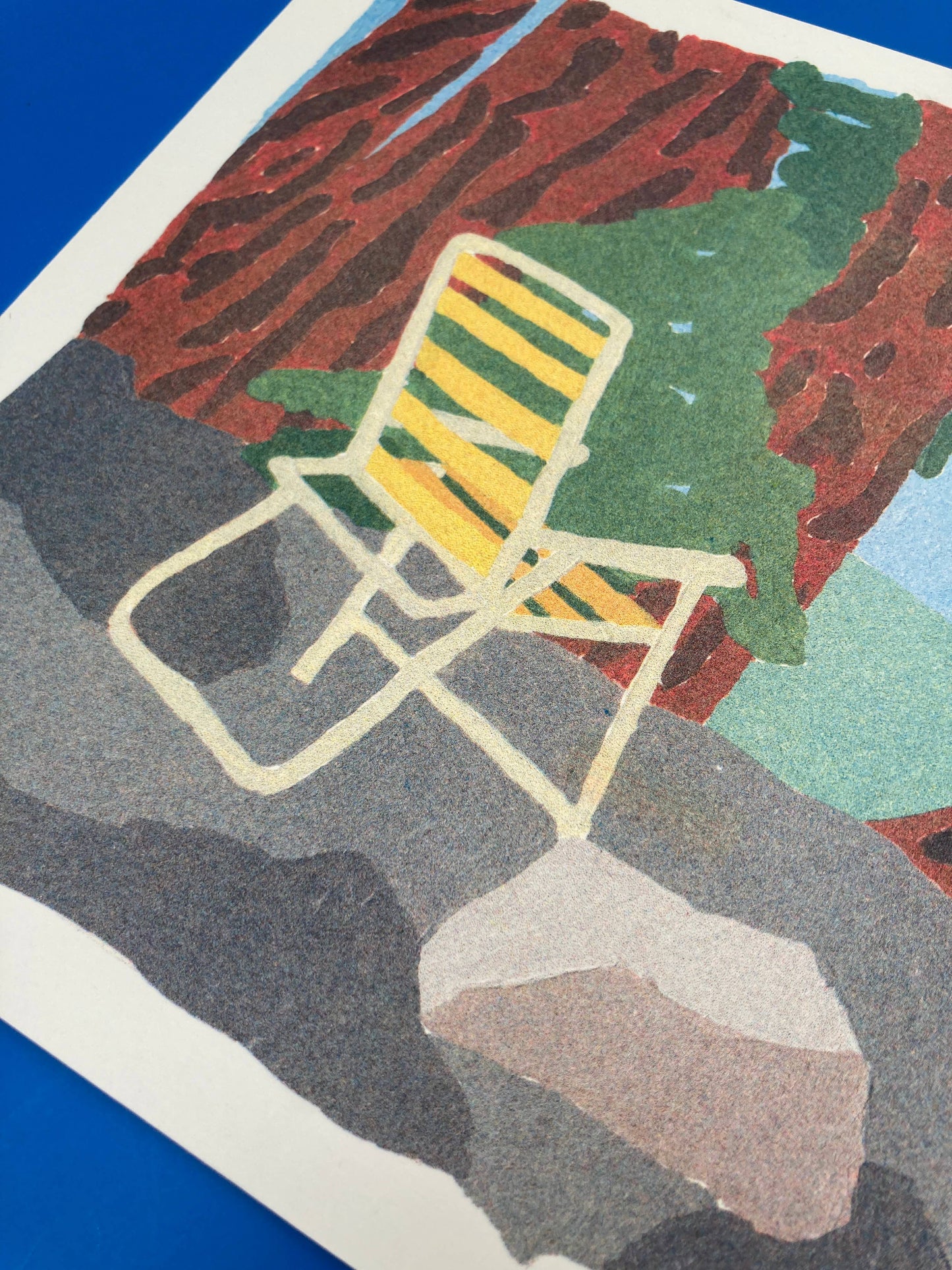 A Risograph Print Of A Gouache Painting Of A Yellow Chair