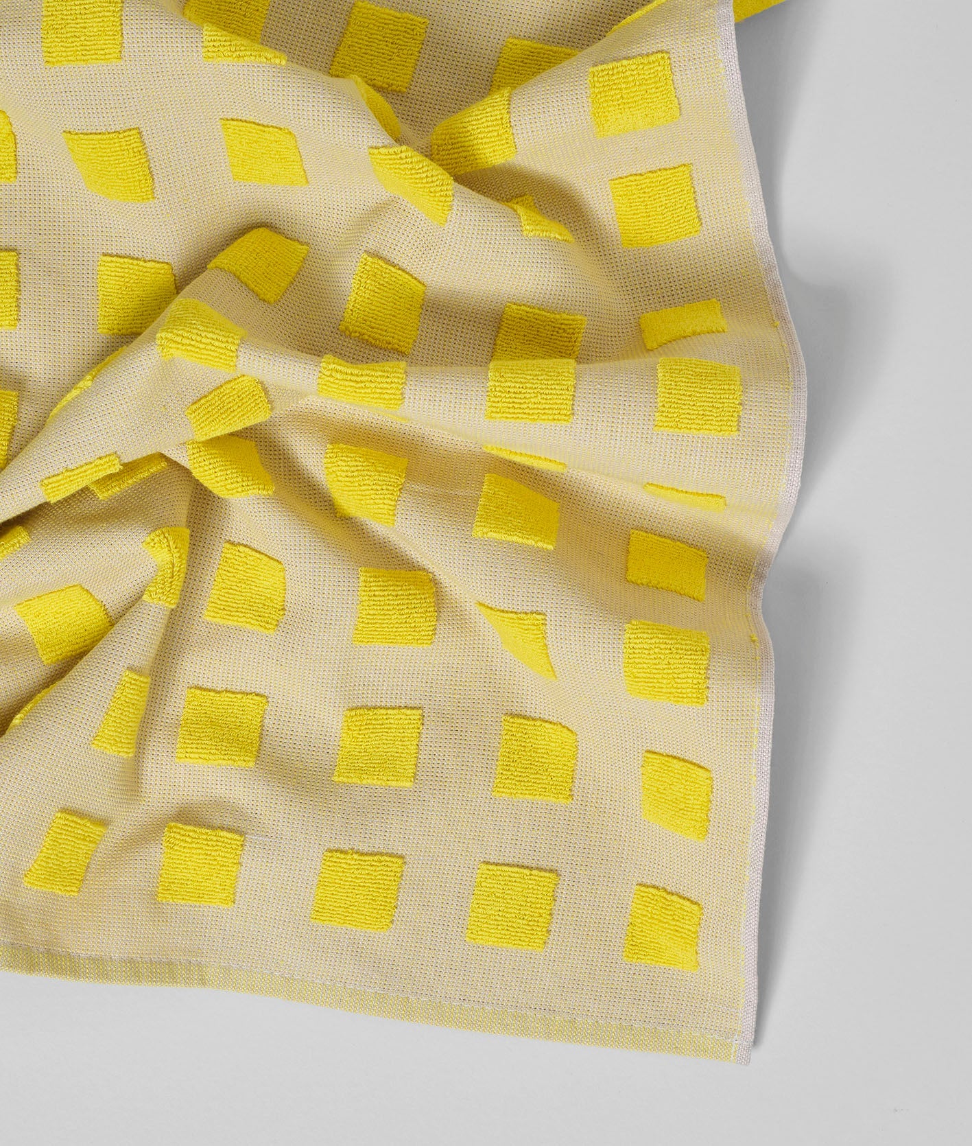 Squares Oat/Yellow Cotton Tea Towel