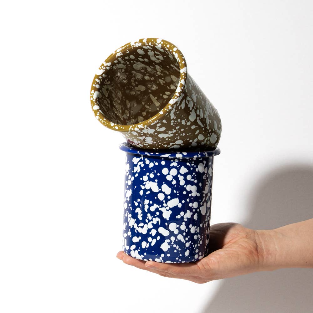 Splatter Enamel Utensil Pot Red and Cream