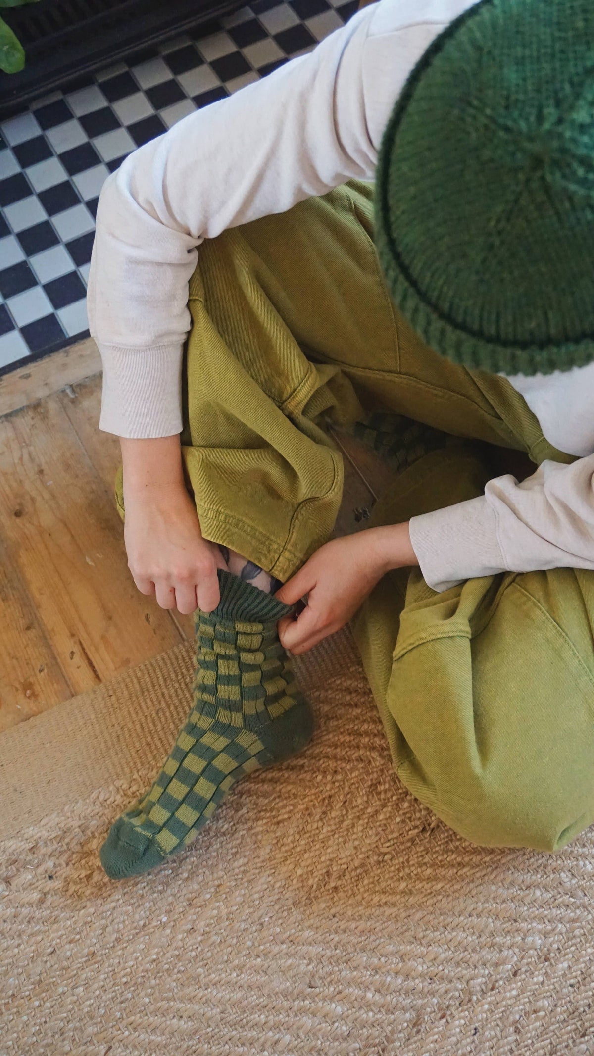 Hunter Green Edith Checked Cotton Socks