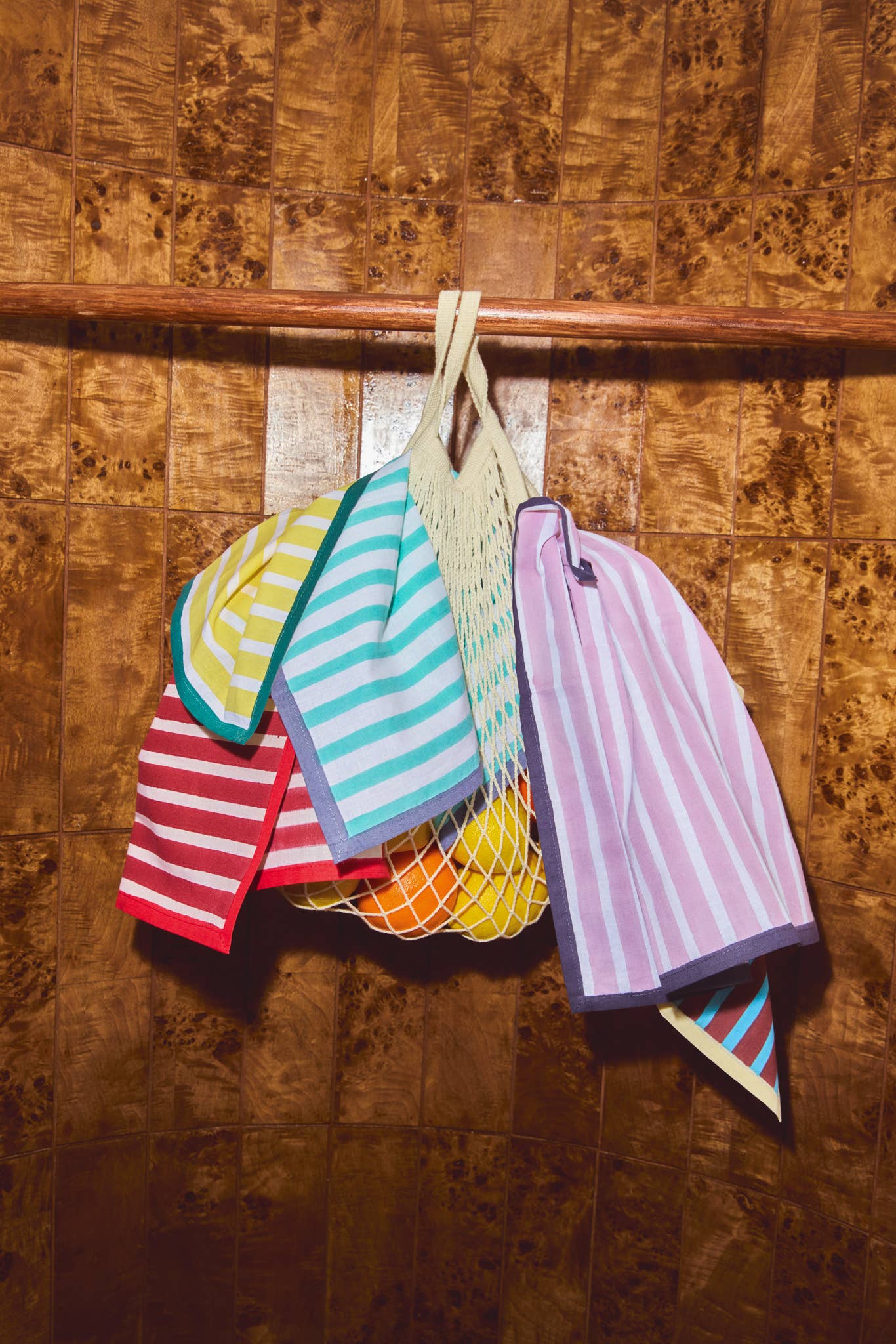 Block Stripe Napkins - Cyan / Russet