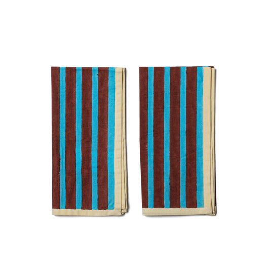 Block Stripe Napkins - Cyan / Russet