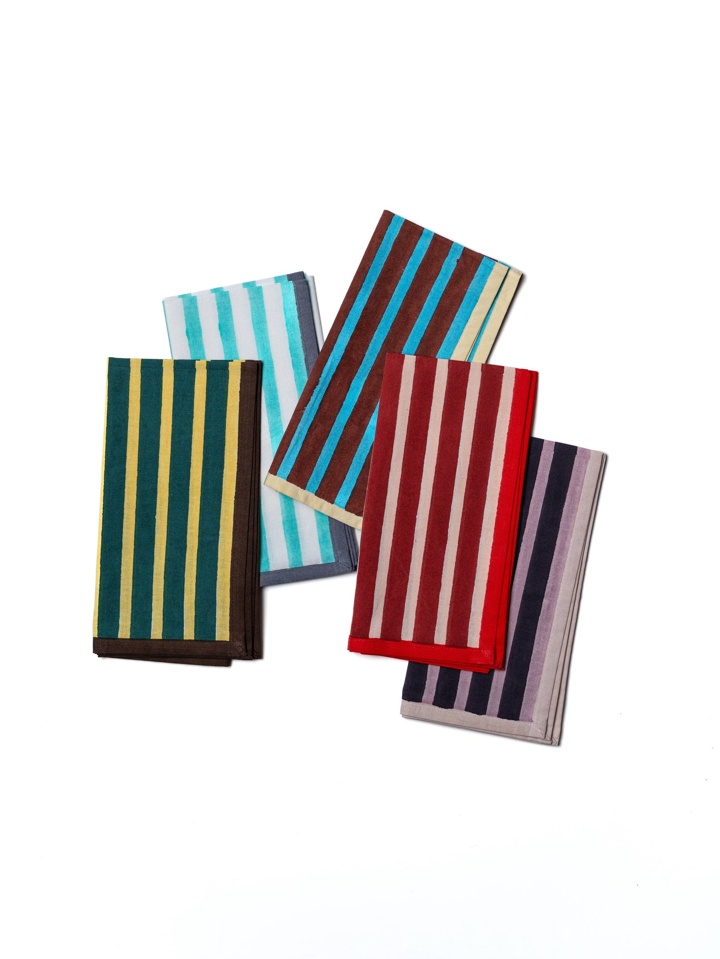 Block Stripe Napkins - Cyan / Russet