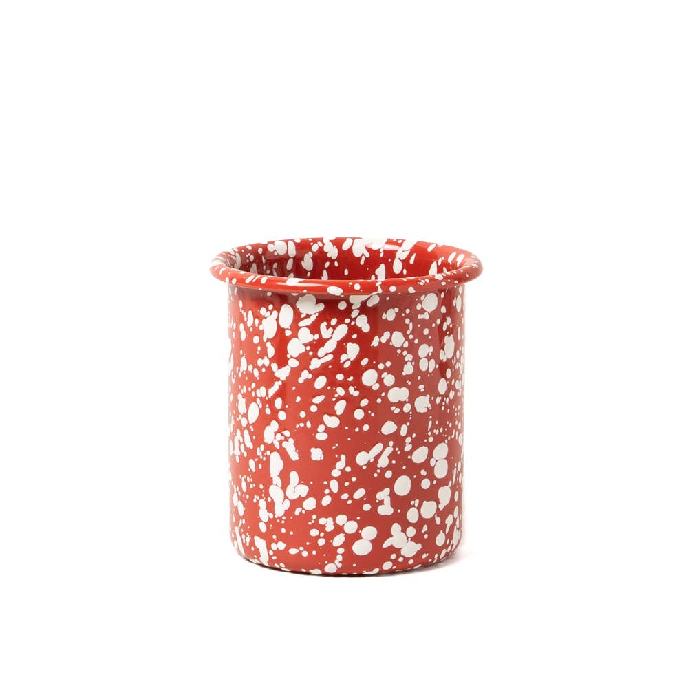 Splatter Enamel Utensil Pot Red and Cream