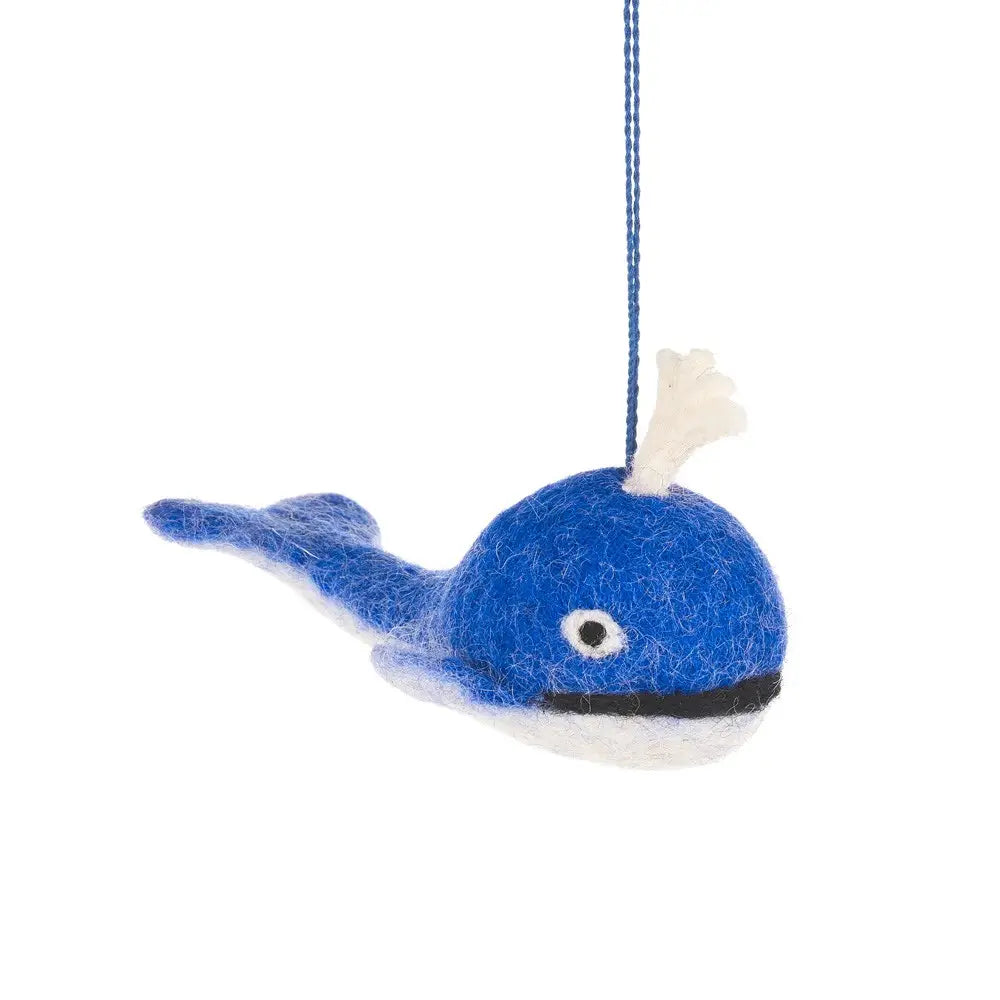 Handmade Felt Biodegradable Blue Whale Hanging Decoration