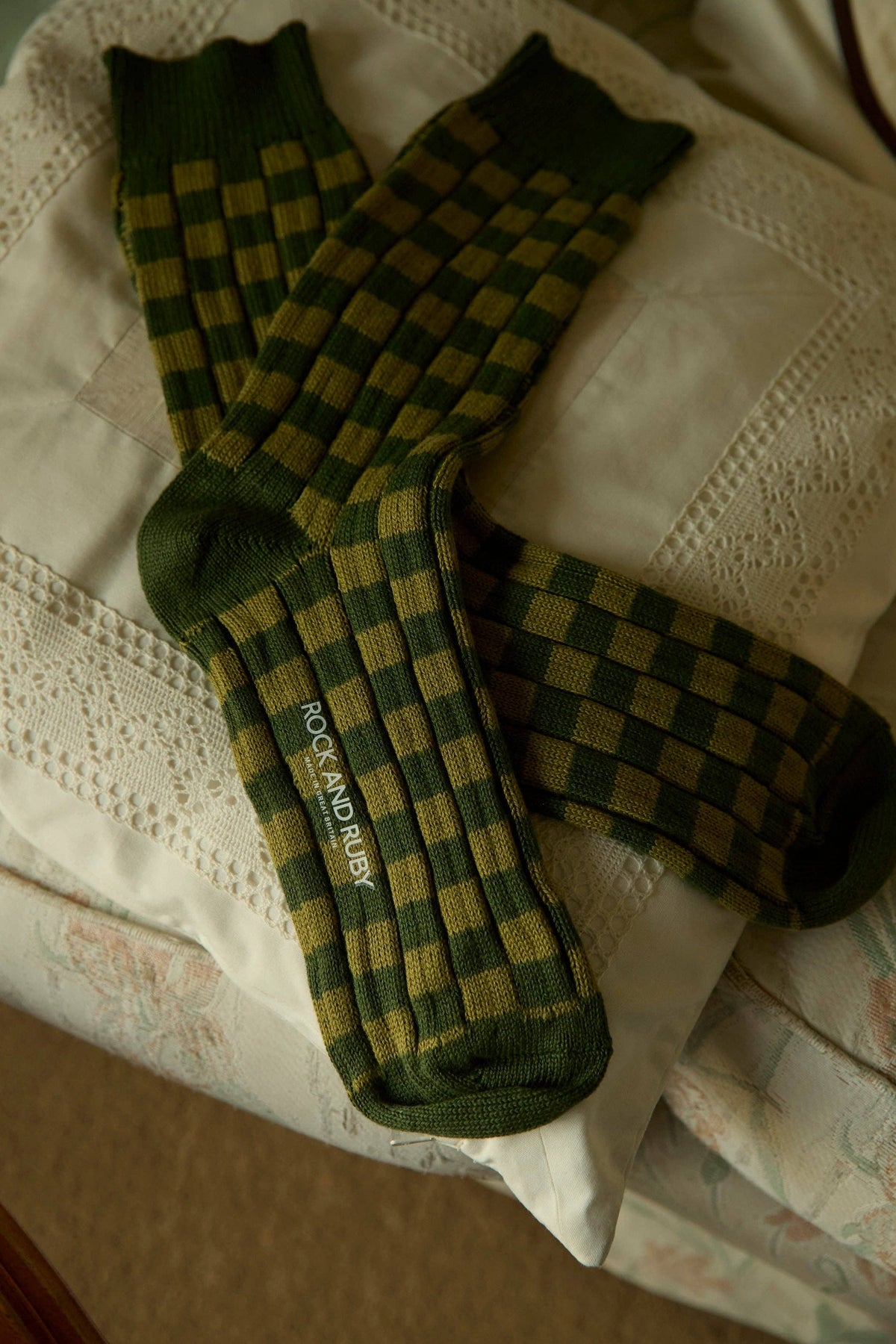 Hunter Green Edith Checked Cotton Socks