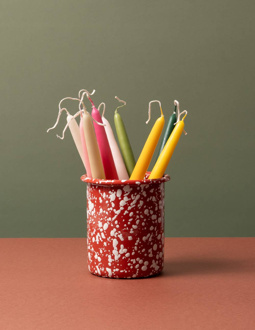 Splatter Enamel Utensil Pot Red and Cream