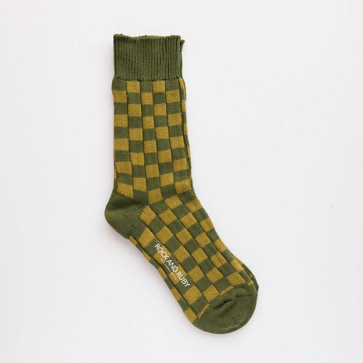 Hunter Green Edith Checked Cotton Socks