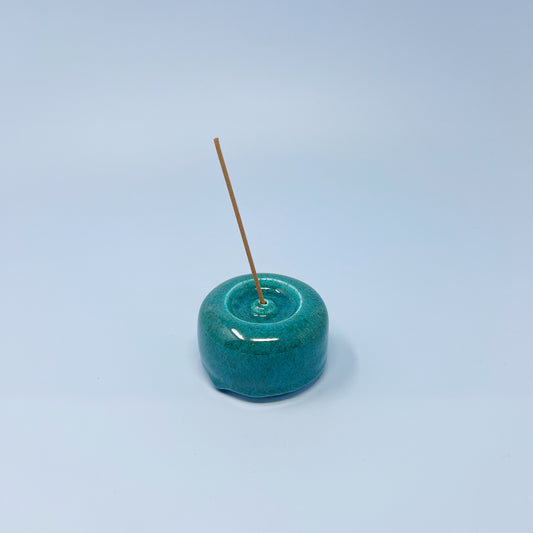 Sea Green Round Incense holder. Ceramic SlipCast. Colourbox Studio. Front