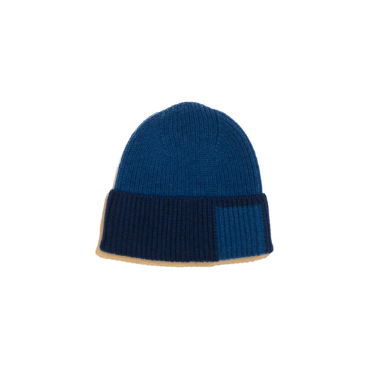 Intarsia Patch Hat Supersoft Lambswool Blue Niagara