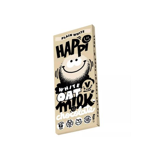 Happi Oat M!Lk Chocolate Bar 40g - White. Packaging Front