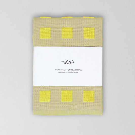 Squares Oat/Yellow Cotton Tea Towel