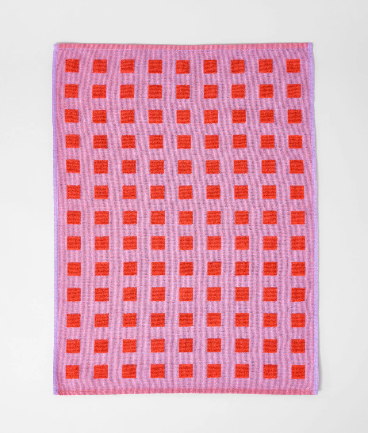 Squares Lilac/Warm Red Cotton Tea Towel