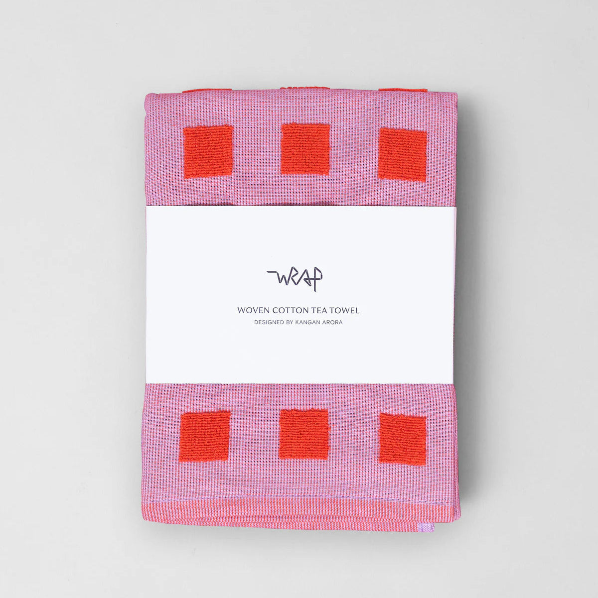 Squares Lilac/Warm Red Cotton Tea Towel