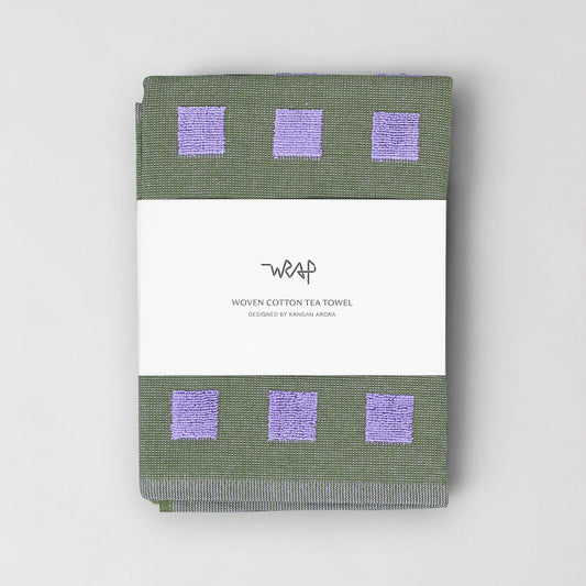 Squares Olive/Lilac Cotton Tea Towel