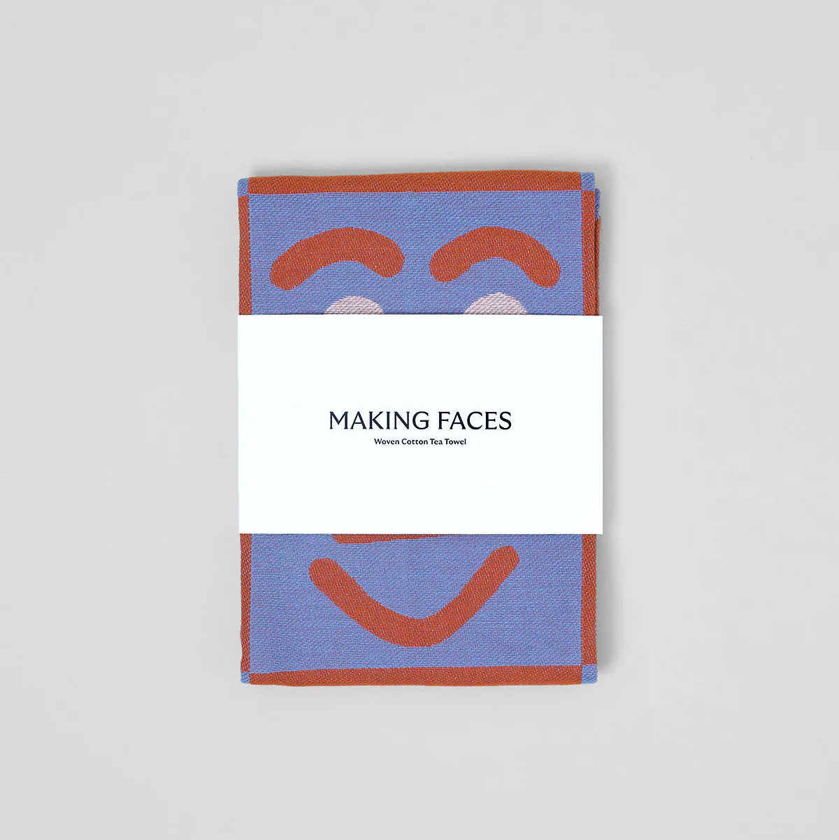 Faces Blue / Brown Cotton Tea Towel