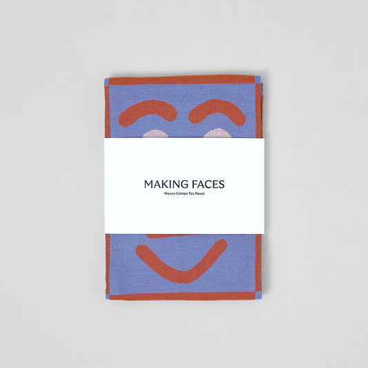 Faces Blue / Brown Cotton Tea Towel