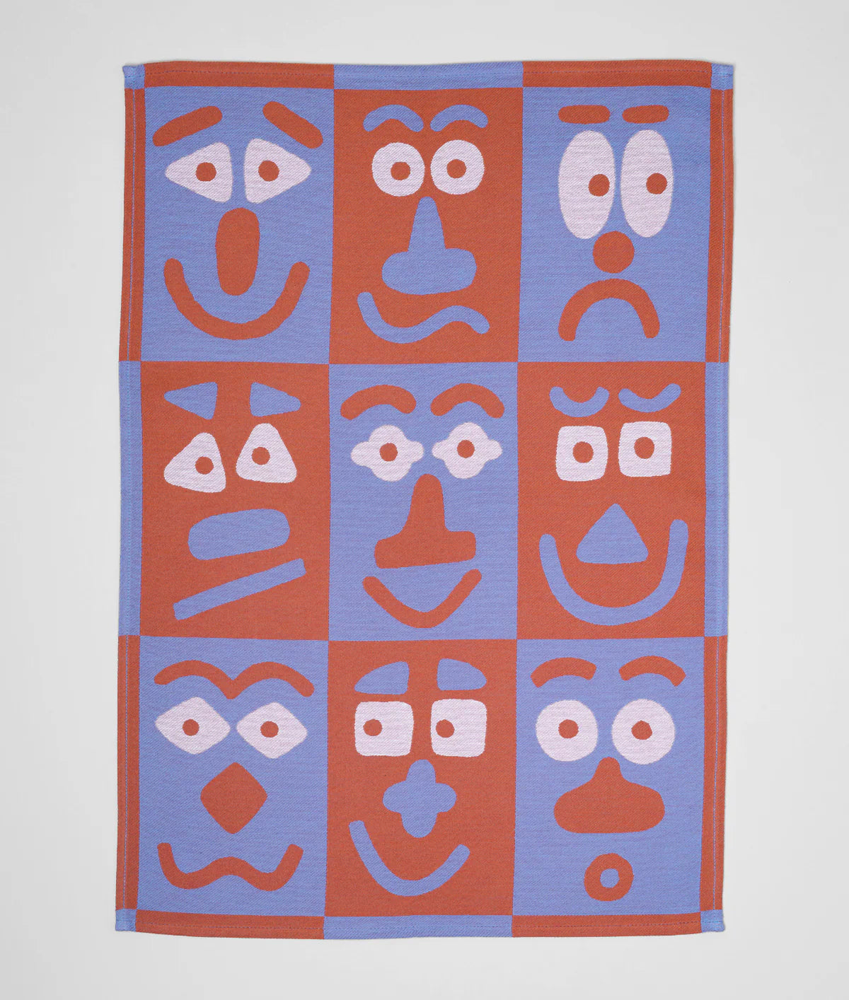 Faces Blue / Brown Cotton Tea Towel