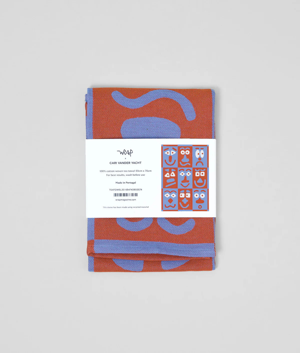 Faces Blue / Brown Cotton Tea Towel