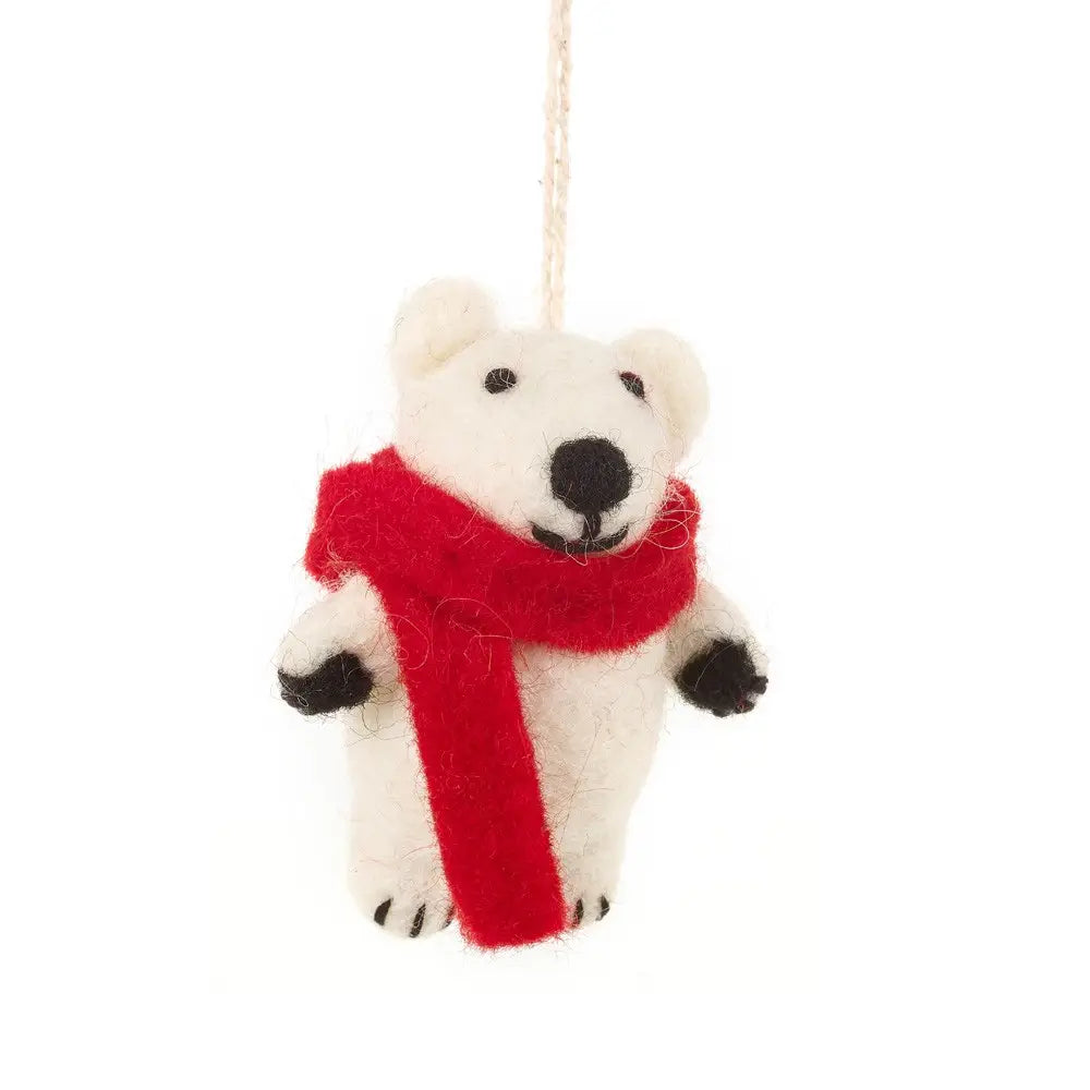 Hanging Felt Pedro Polar Bear Handmade Felt Biodegradable