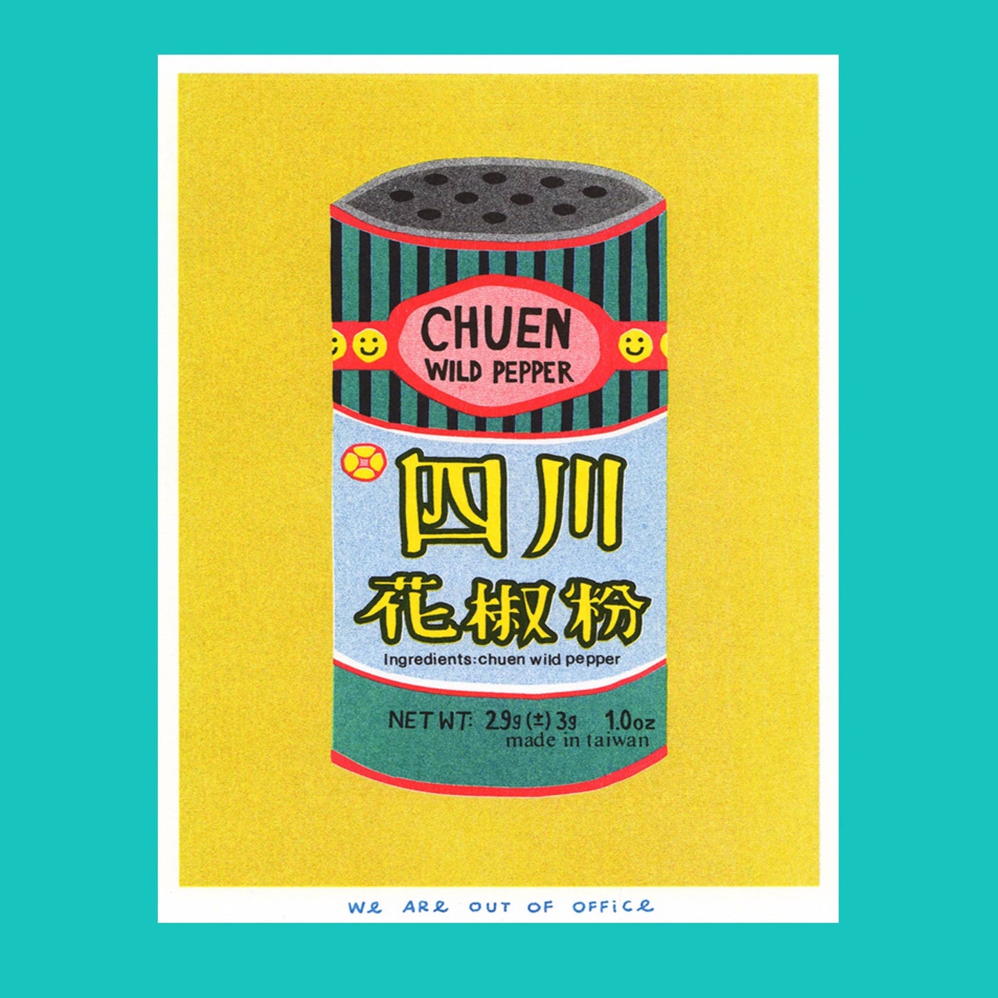 A Risograph Print Of A Tin Can Of Chuen Pepper