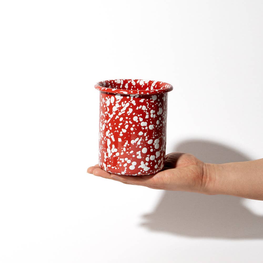Splatter Enamel Utensil Pot Red and Cream