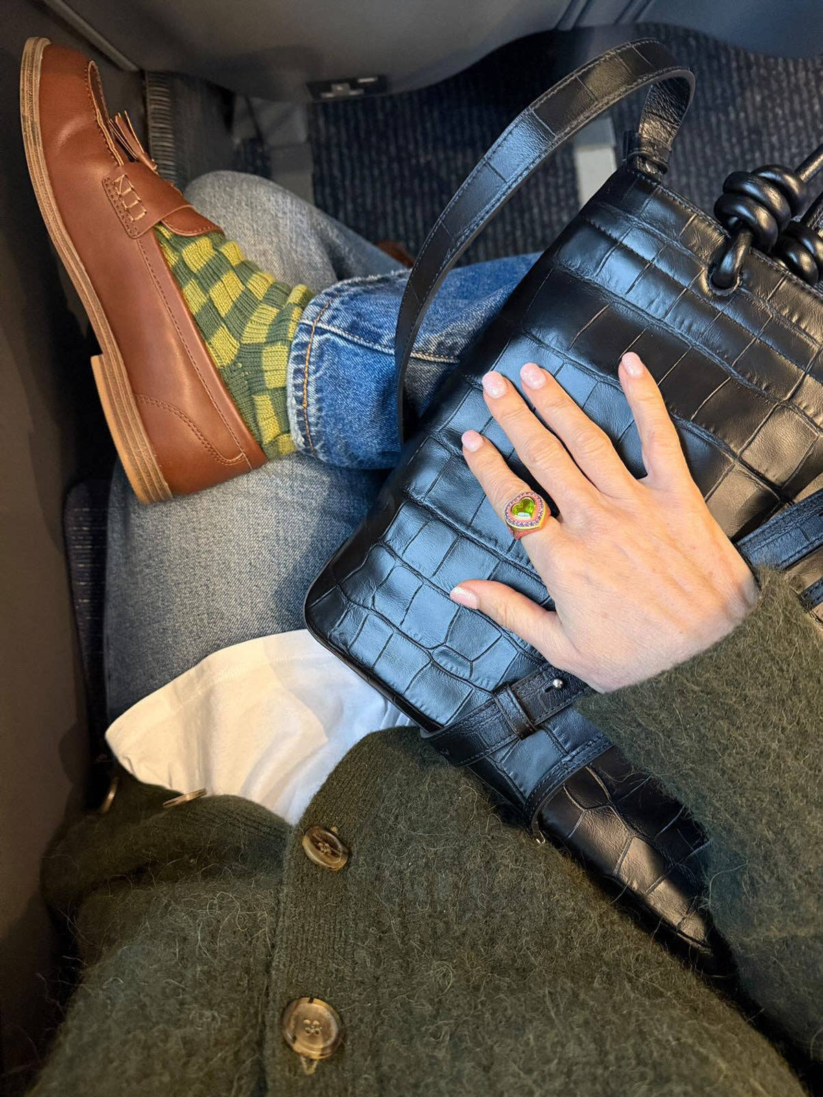 Hunter Green Edith Checked Cotton Socks