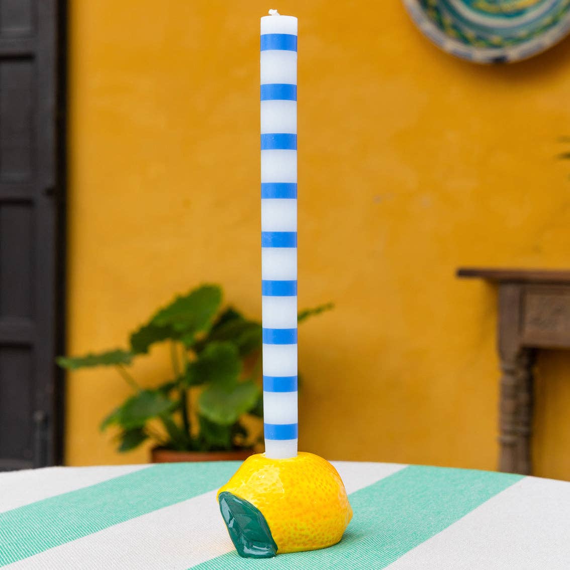 Blue & White Stripe Dinner Candle