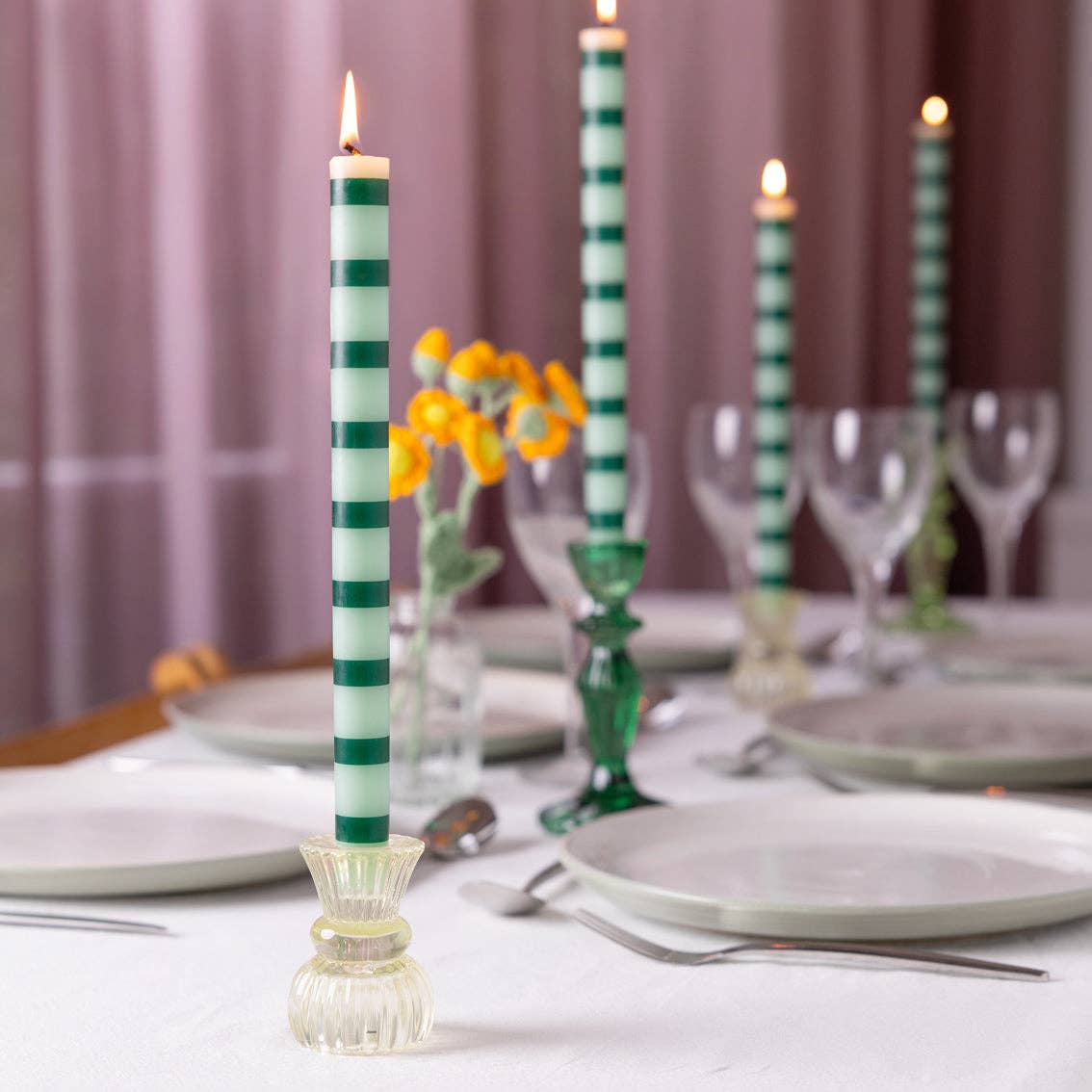 Green Stripe Straight Dinner Candle