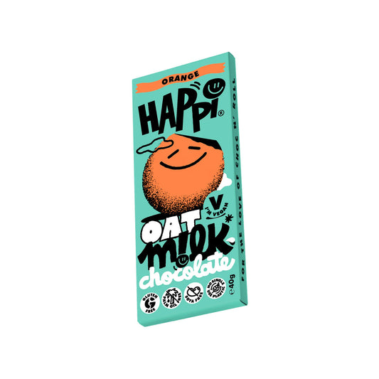 Happi Oat M!Lk Chocolate Bar 40g - Orange. Packaging Design Front