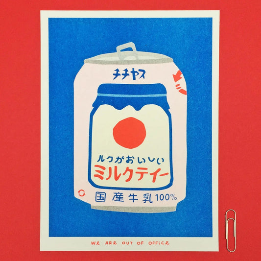 A Risograph Print Of A Japanese Can Of Milky Tea